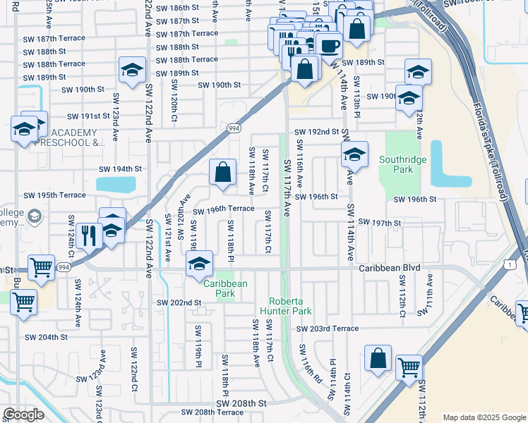 map of restaurants, bars, coffee shops, grocery stores, and more near 11752 Southwest 196th Terrace in Miami
