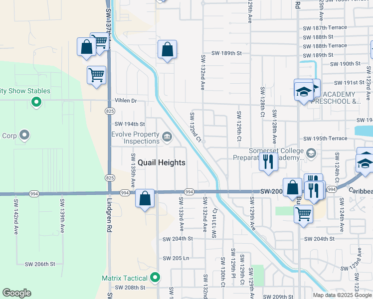 map of restaurants, bars, coffee shops, grocery stores, and more near 11439 Southwest 132nd Place in Miami