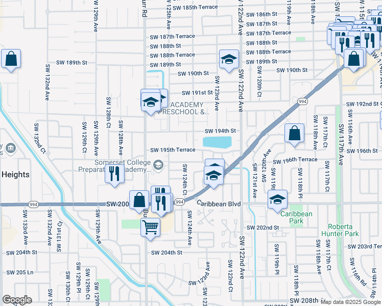 map of restaurants, bars, coffee shops, grocery stores, and more near 12356 Southwest 196th Terrace in Miami