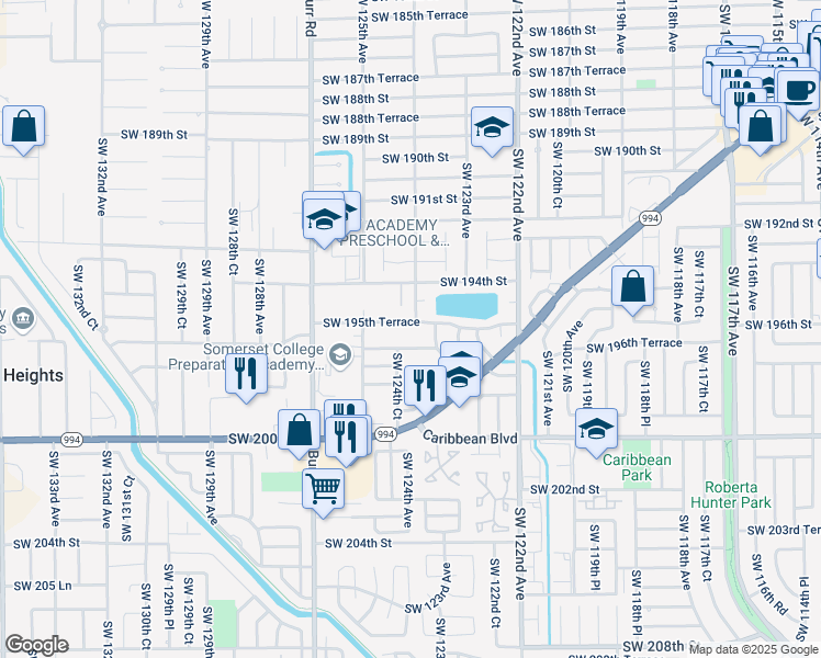 map of restaurants, bars, coffee shops, grocery stores, and more near 12356 Southwest 196th Terrace in Miami