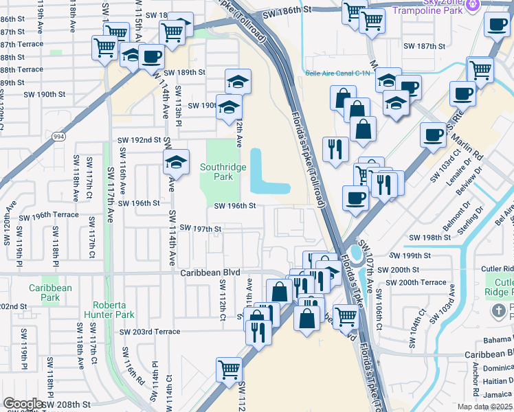 map of restaurants, bars, coffee shops, grocery stores, and more near 11140 Southwest 196th Street in Miami