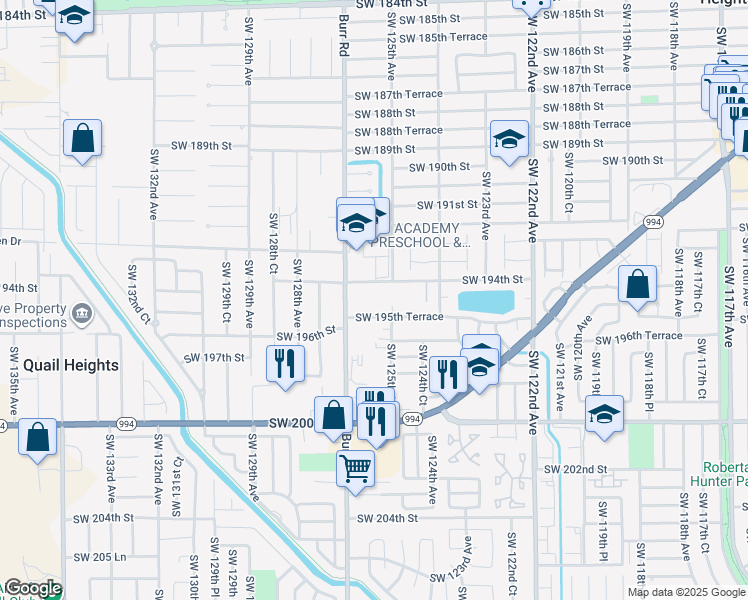 map of restaurants, bars, coffee shops, grocery stores, and more near 19450 Southwest 125th Avenue in Miami
