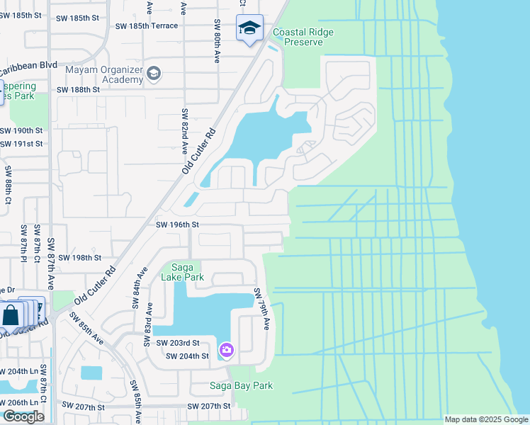 map of restaurants, bars, coffee shops, grocery stores, and more near 7855 Southwest 195th Terrace in Cutler Bay
