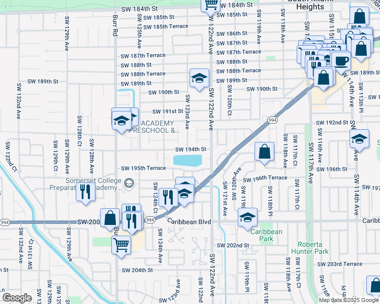 map of restaurants, bars, coffee shops, grocery stores, and more near 12273 Southwest 195th Terrace in Miami