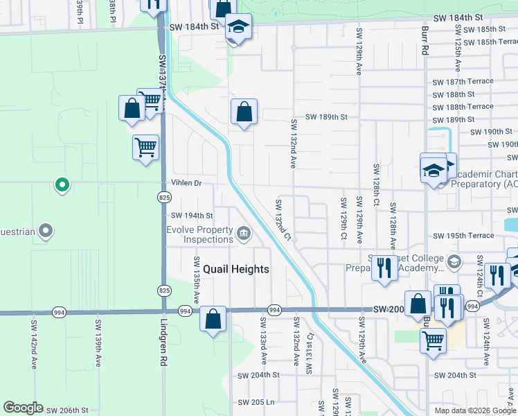 map of restaurants, bars, coffee shops, grocery stores, and more near 13350 Southwest 192nd Street in Miami