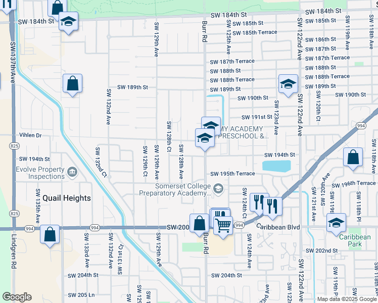 map of restaurants, bars, coffee shops, grocery stores, and more near 12780 Southwest 192nd Street in Miami