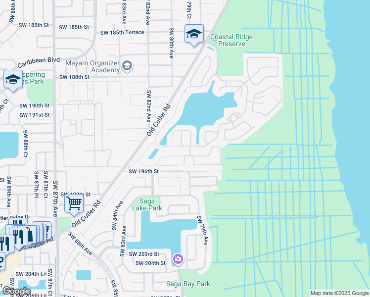 map of restaurants, bars, coffee shops, grocery stores, and more near 7914 Southwest 194th Street in Cutler Bay