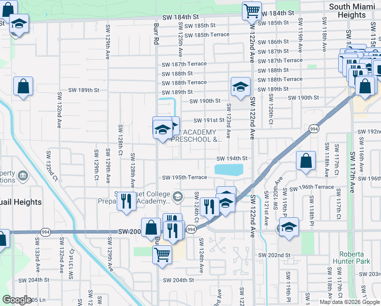 map of restaurants, bars, coffee shops, grocery stores, and more near 12442 Southwest 193rd Street in Miami