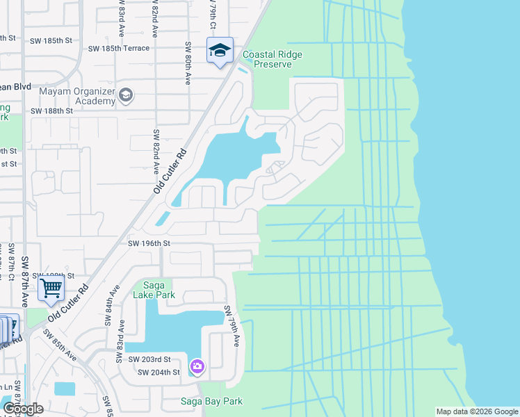 map of restaurants, bars, coffee shops, grocery stores, and more near 7803 Southwest 194th Terrace in Cutler Bay