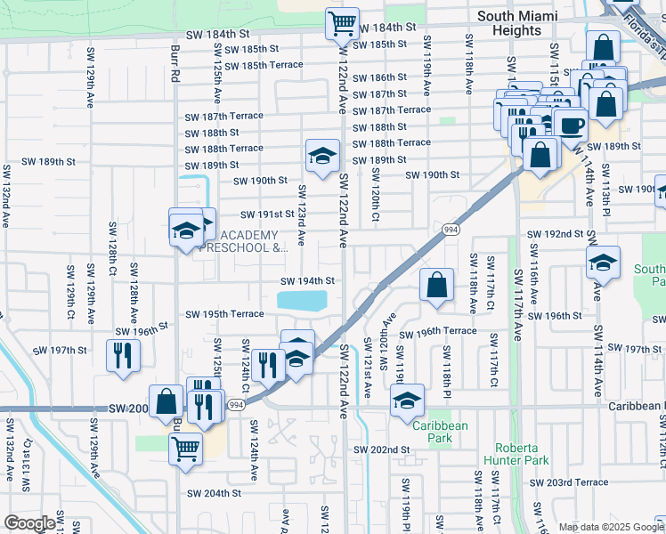 map of restaurants, bars, coffee shops, grocery stores, and more near 12216 SW 193rd St in Miami