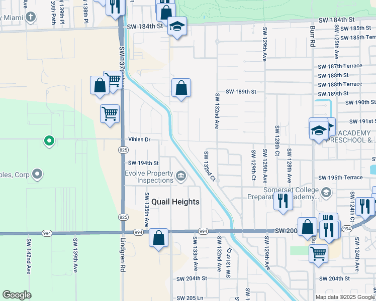 map of restaurants, bars, coffee shops, grocery stores, and more near 13350 Southwest 192nd Street in Miami