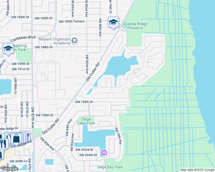 map of restaurants, bars, coffee shops, grocery stores, and more near 7914 Southwest 194th Street in Cutler Bay