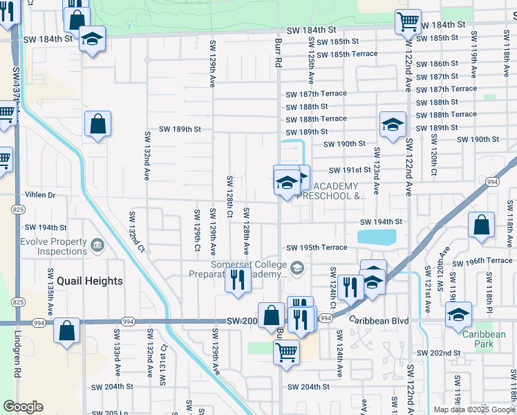 map of restaurants, bars, coffee shops, grocery stores, and more near 12780 Southwest 192nd Street in Miami