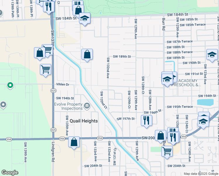 map of restaurants, bars, coffee shops, grocery stores, and more near 13181 Southwest 192nd Terrace in Miami