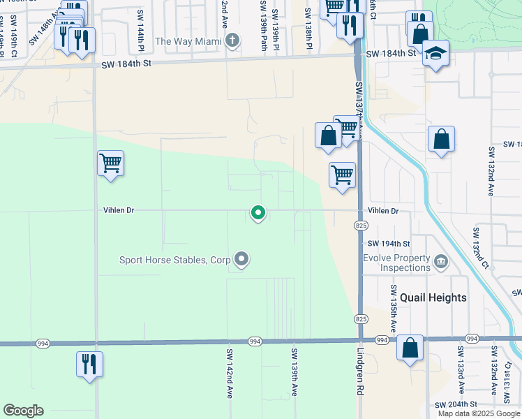 map of restaurants, bars, coffee shops, grocery stores, and more near 27264 Southwest 140th Avenue in Miami
