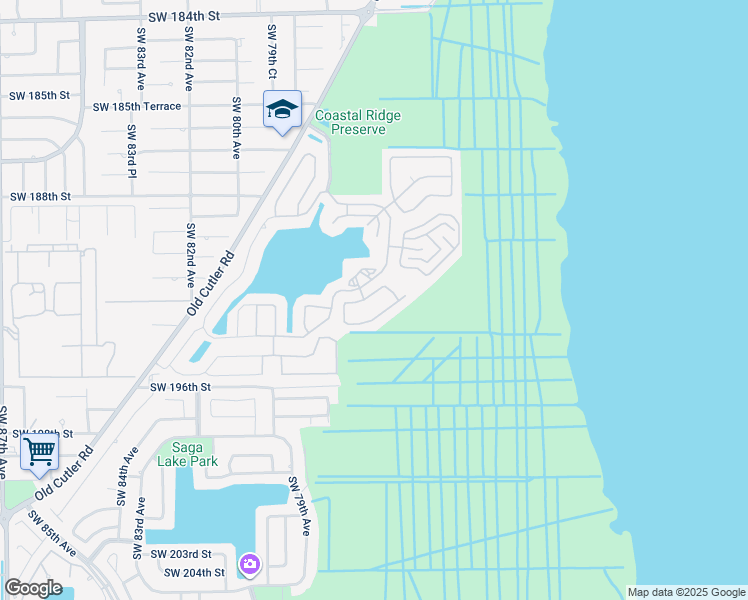 map of restaurants, bars, coffee shops, grocery stores, and more near 7714 Southwest 193rd Street in Cutler Bay