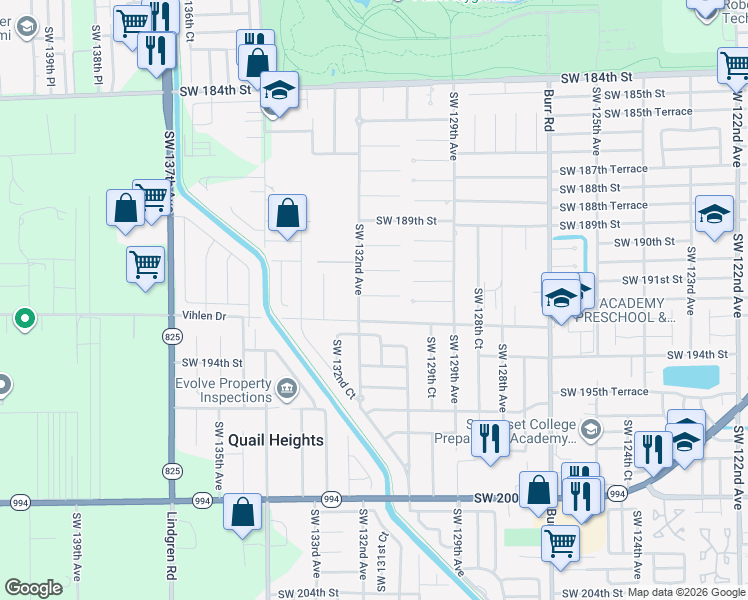 map of restaurants, bars, coffee shops, grocery stores, and more near 13162 Southwest 191st Terrace in Miami