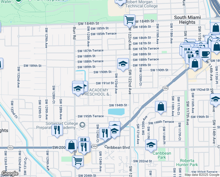 map of restaurants, bars, coffee shops, grocery stores, and more near 12441 Southwest 191st Terrace in Miami
