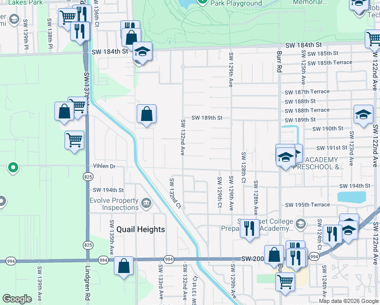 map of restaurants, bars, coffee shops, grocery stores, and more near 13162 Southwest 191st Terrace in Miami