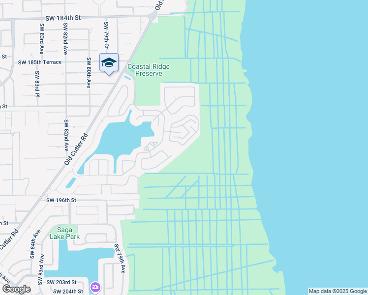 map of restaurants, bars, coffee shops, grocery stores, and more near 19051 Southwest 74th Avenue in Cutler Bay