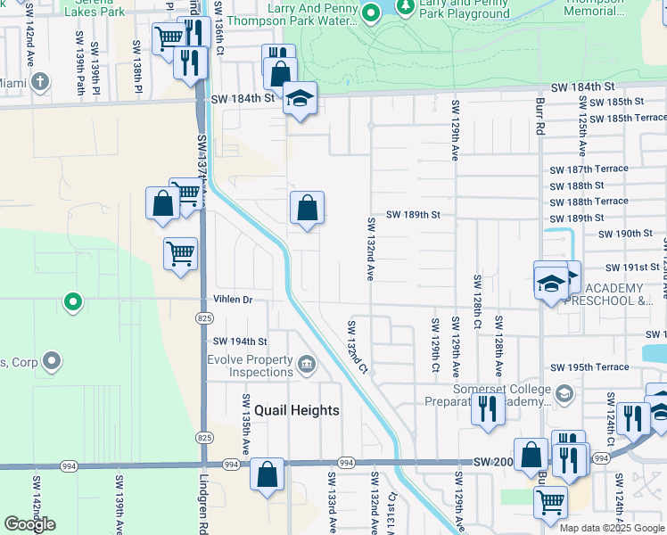 map of restaurants, bars, coffee shops, grocery stores, and more near 13291 Southwest 192nd Street in Miami