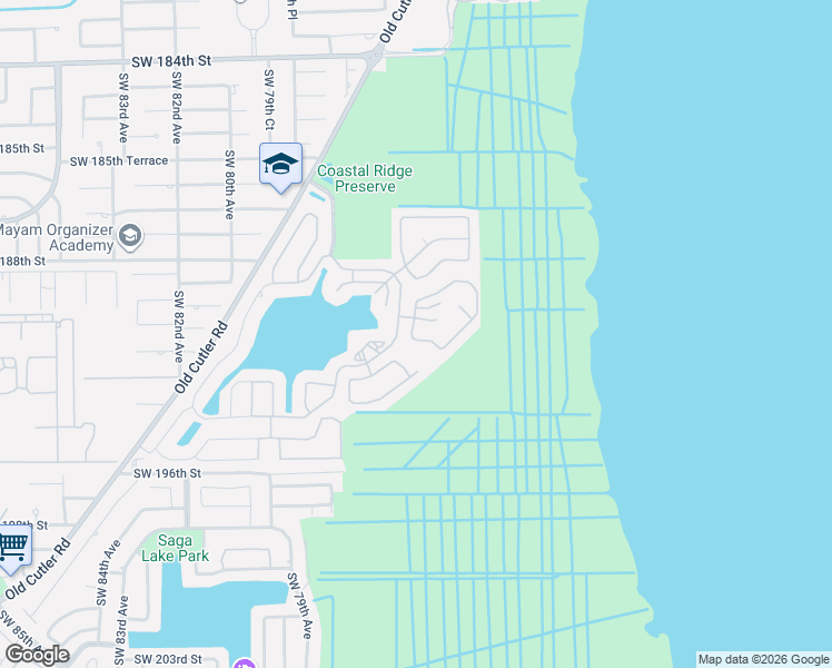 map of restaurants, bars, coffee shops, grocery stores, and more near 7580 Southwest 190th Street in Cutler Bay