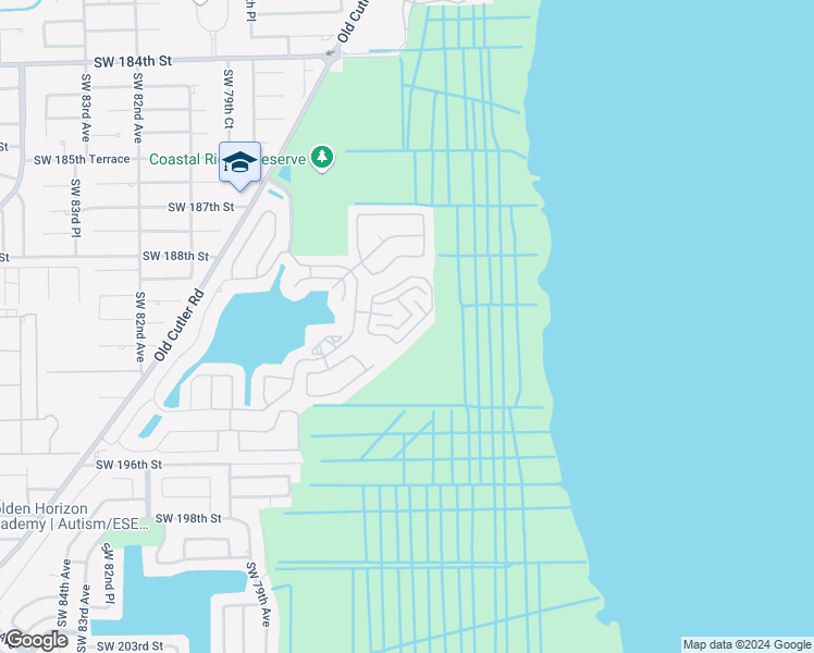 map of restaurants, bars, coffee shops, grocery stores, and more near 19012 Southwest 74th Avenue in Cutler Bay