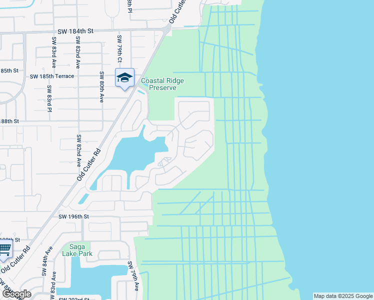 map of restaurants, bars, coffee shops, grocery stores, and more near 7580 Southwest 190th Street in Cutler Bay