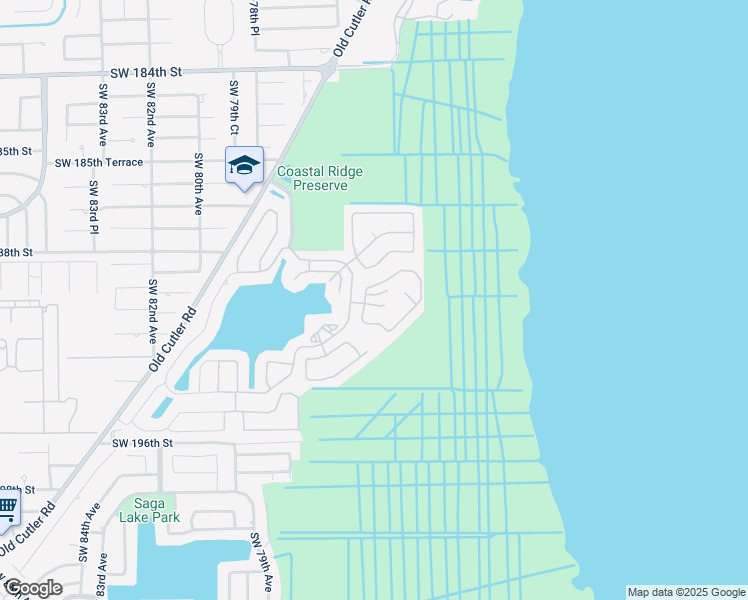 map of restaurants, bars, coffee shops, grocery stores, and more near 7580 Southwest 190th Street in Cutler Bay