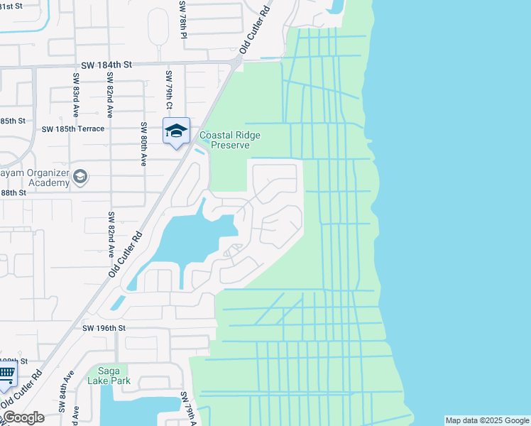 map of restaurants, bars, coffee shops, grocery stores, and more near 7626 Southwest 188th Lane in Cutler Bay