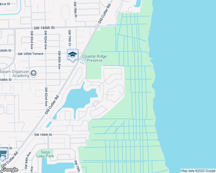 map of restaurants, bars, coffee shops, grocery stores, and more near 7626 Southwest 188th Lane in Cutler Bay