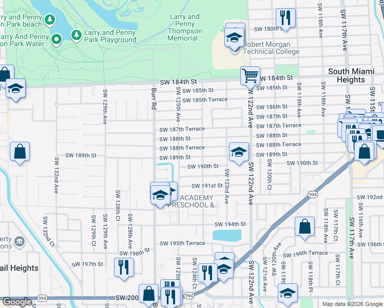 map of restaurants, bars, coffee shops, grocery stores, and more near 12441 Southwest 189th Street in Miami