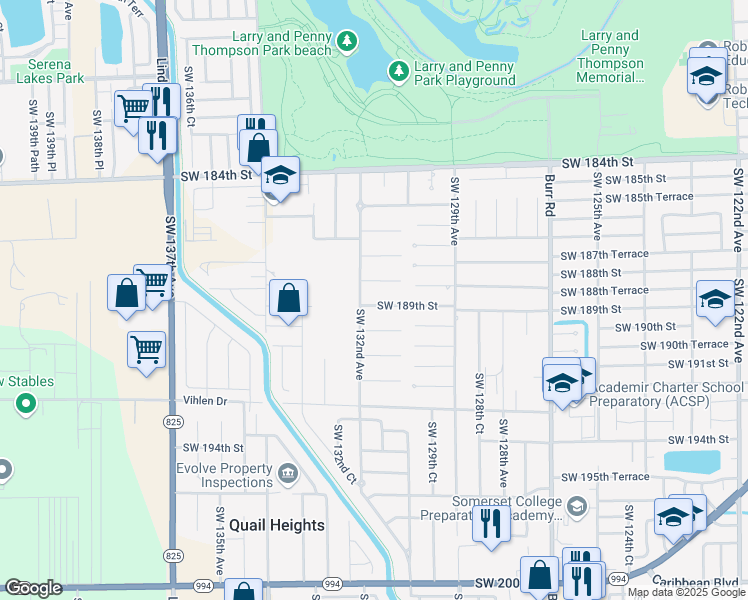map of restaurants, bars, coffee shops, grocery stores, and more near 13168 SW 189th St in Miami