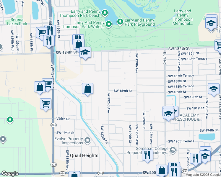 map of restaurants, bars, coffee shops, grocery stores, and more near 13168 Southwest 189th Street in Miami