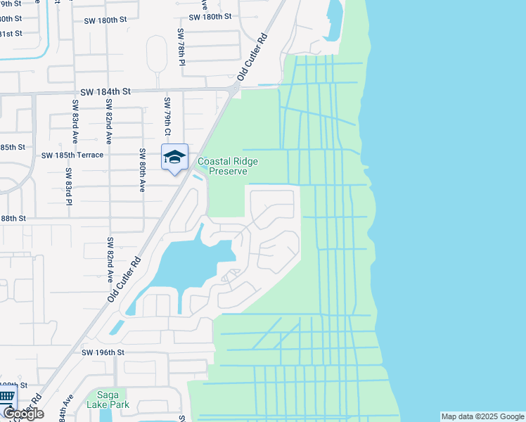 map of restaurants, bars, coffee shops, grocery stores, and more near 7563 Southwest 188th Terrace in Cutler Bay