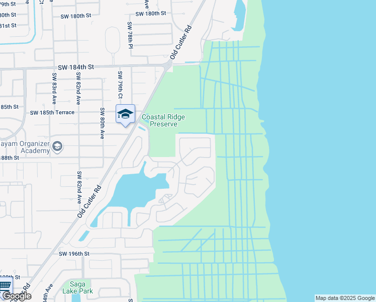 map of restaurants, bars, coffee shops, grocery stores, and more near 7563 Southwest 188th Terrace in Cutler Bay