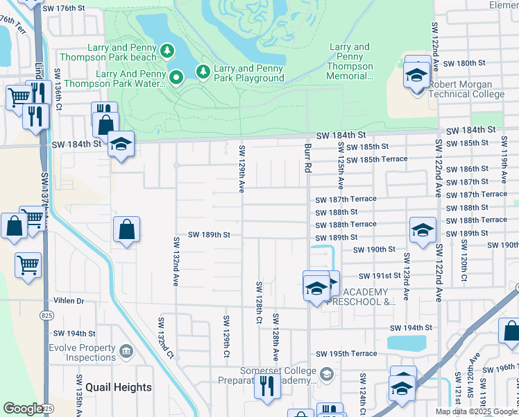 map of restaurants, bars, coffee shops, grocery stores, and more near 12870 Southwest 187th Terrace in Miami
