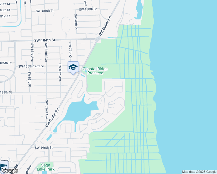 map of restaurants, bars, coffee shops, grocery stores, and more near 7563 Southwest 188th Terrace in Cutler Bay
