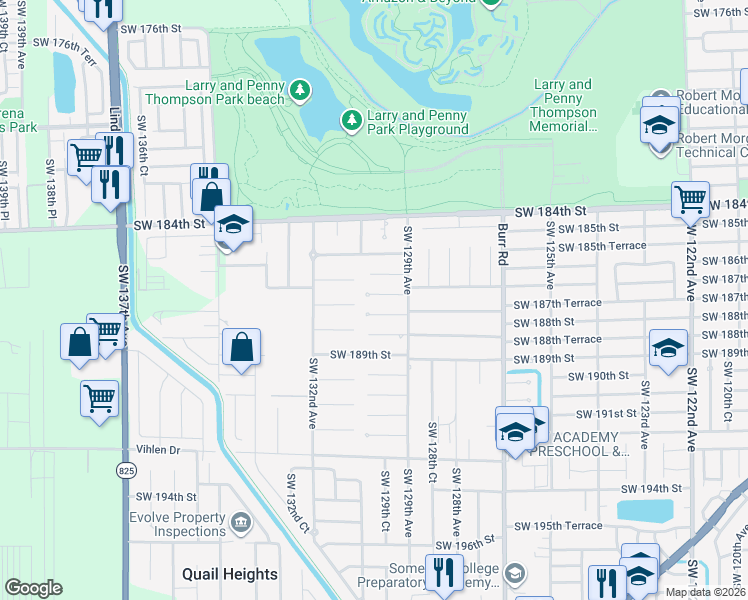 map of restaurants, bars, coffee shops, grocery stores, and more near 12990 Southwest 187th Terrace in Miami