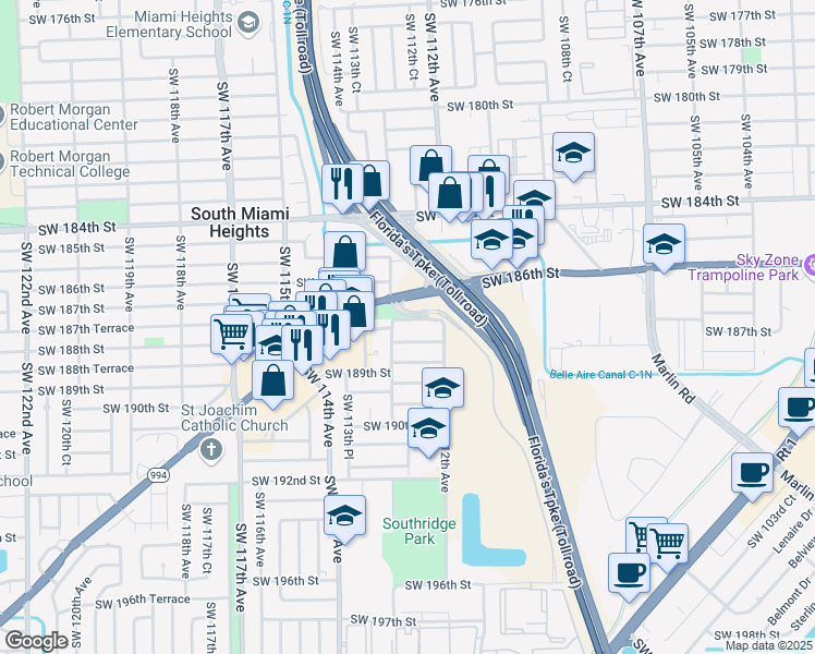 map of restaurants, bars, coffee shops, grocery stores, and more near 11222 Quail Roost Drive in Miami
