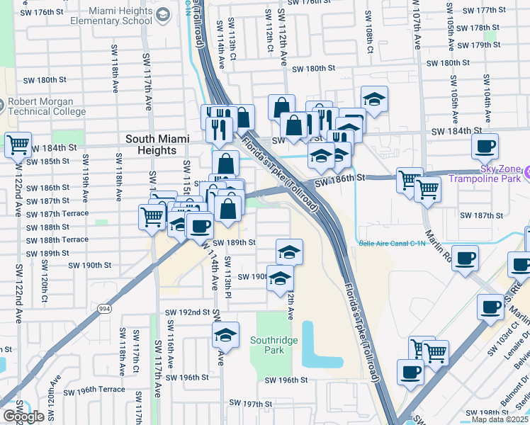 map of restaurants, bars, coffee shops, grocery stores, and more near 11222 Quail Roost Drive in Miami
