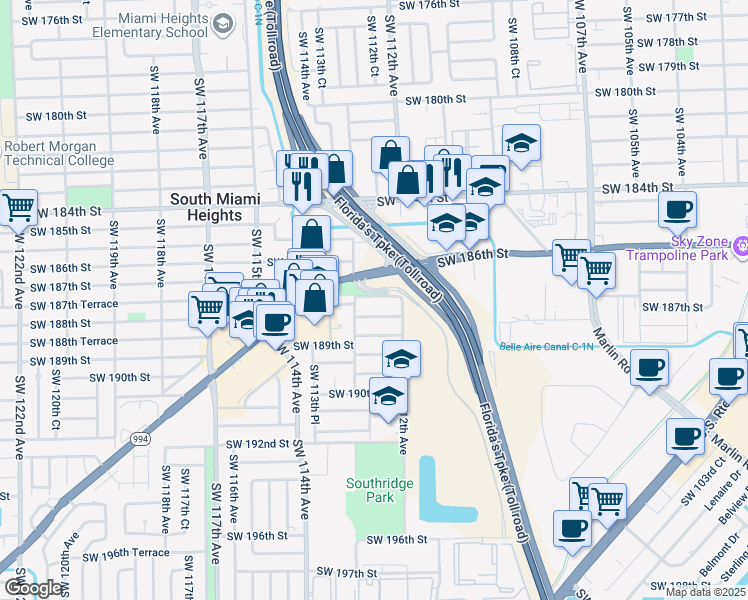 map of restaurants, bars, coffee shops, grocery stores, and more near 11222 Quail Roost Drive in Miami