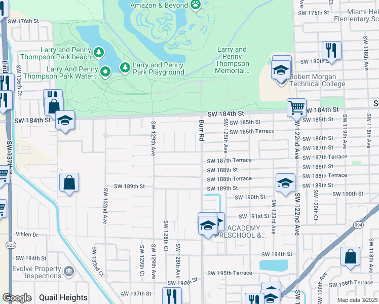map of restaurants, bars, coffee shops, grocery stores, and more near 18690 Southwest 127th Place in Miami