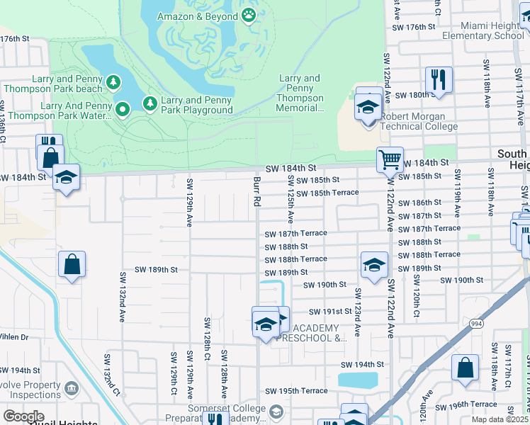 map of restaurants, bars, coffee shops, grocery stores, and more near 12635 Southwest 187th Street in Miami