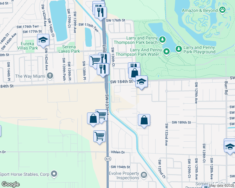 map of restaurants, bars, coffee shops, grocery stores, and more near 7515 Southwest 186th Street in Miami