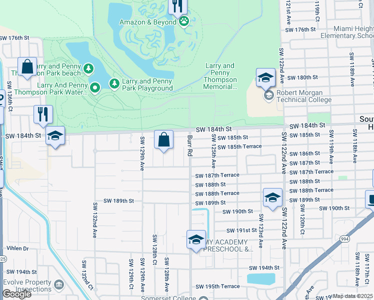 map of restaurants, bars, coffee shops, grocery stores, and more near 12630 Southwest 185th Street in Miami