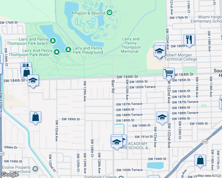 map of restaurants, bars, coffee shops, grocery stores, and more near 12630 Southwest 185th Street in Miami
