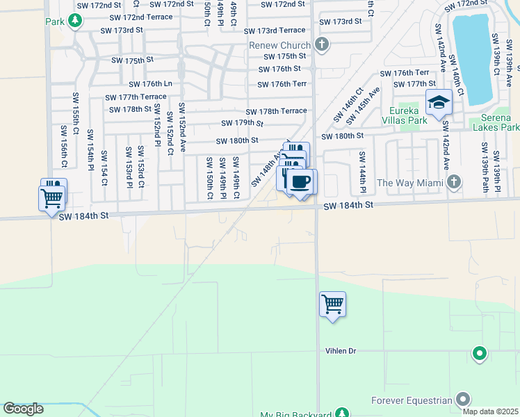 map of restaurants, bars, coffee shops, grocery stores, and more near 14870 Eureka Drive in Miami