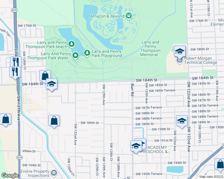 map of restaurants, bars, coffee shops, grocery stores, and more near 18521 Southwest 128th Court in Miami