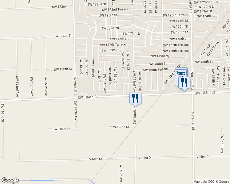 map of restaurants, bars, coffee shops, grocery stores, and more near 15332 Southwest 183rd Terrace in Miami